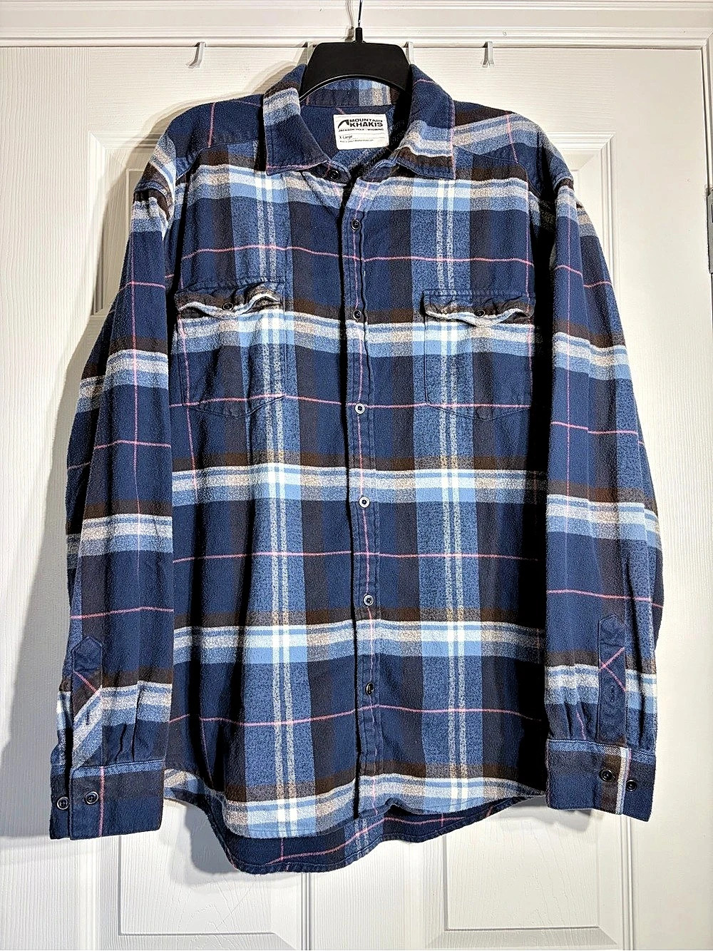 Mountain Khakis Men's Teton Flannel Shirt Plaid Cotton Shirt in Blue & White XL